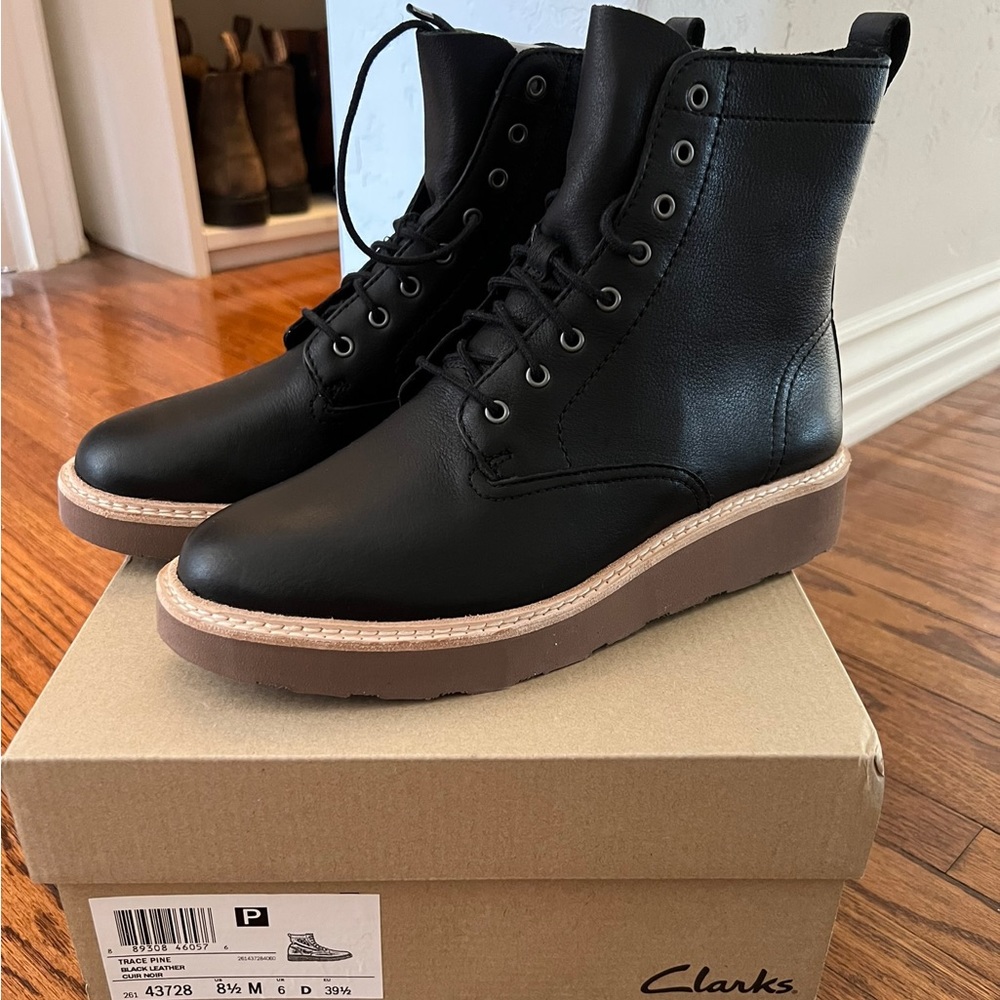 Clarks black leather boots size 8.5